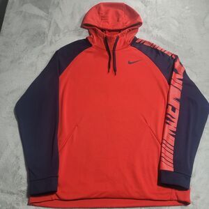 Nike Hoodie Mens XL Red Dri-FIT Fleece Pullover Logo Sleeve Graphic Athletic